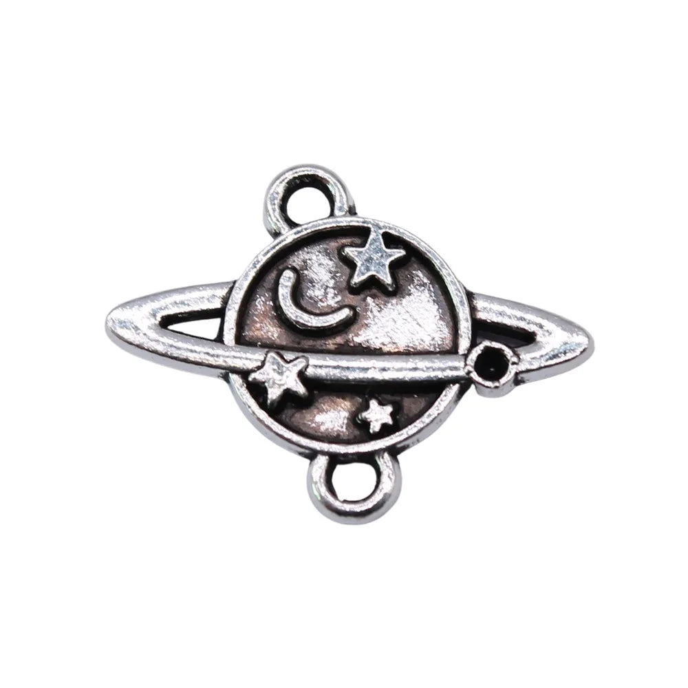 19x15mm 0.8g Antique Silver Zinc Alloy Star Moon Universe Connector Charm for DIY Jewelry Making
