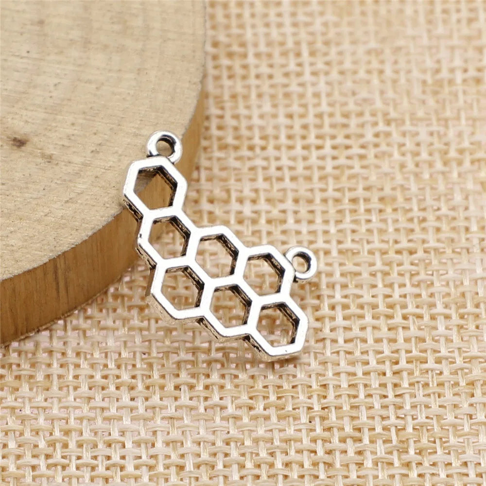 24x15mm 1.2g Antique Silver Zinc Alloy Honeycomb Connector Charm for DIY Bracelet Necklace Making