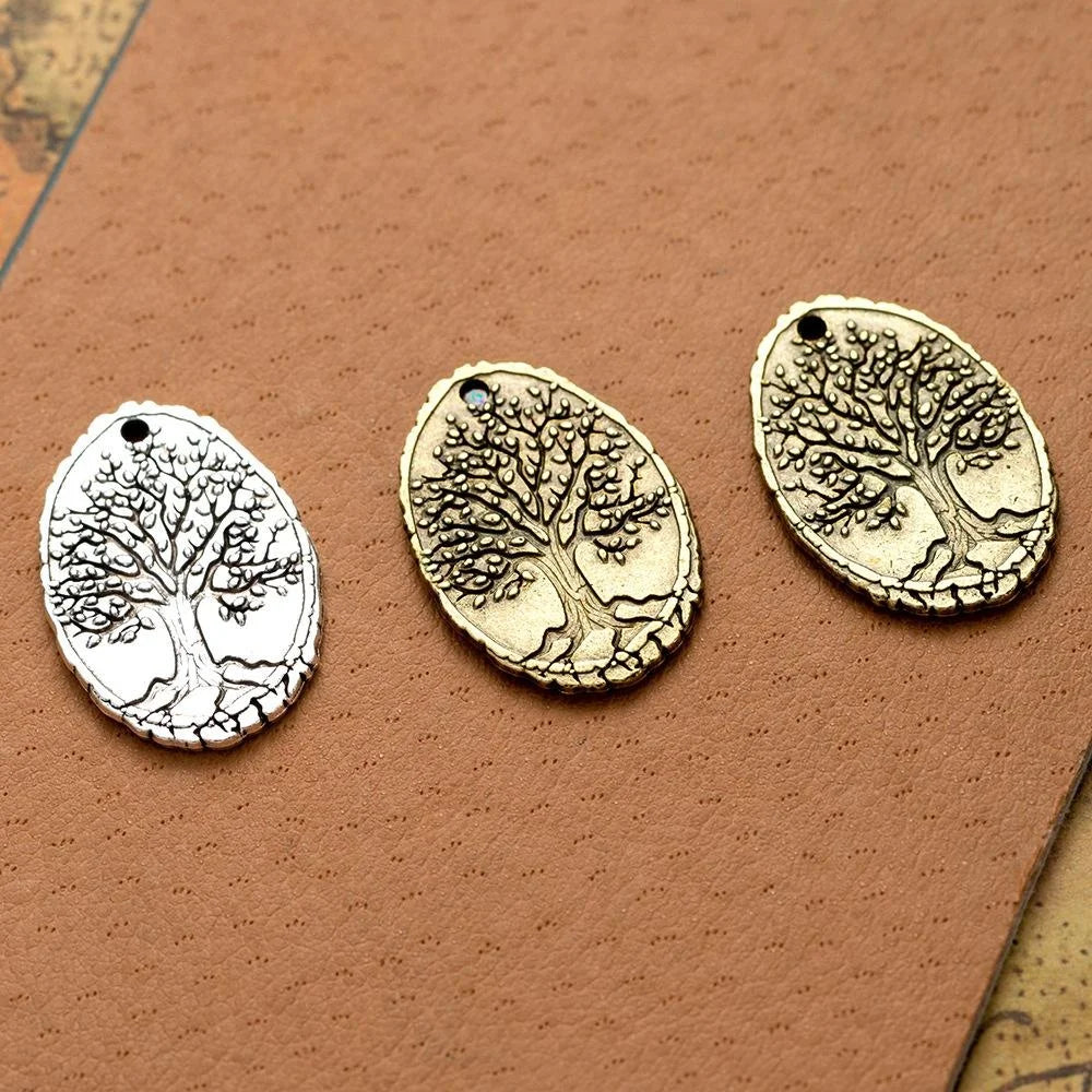 25x17MM Antique Silver Zinc Alloy Tree Of Life Oval Double Sided Charm Pendant for DIY Necklace Bracelet Jewelry Making