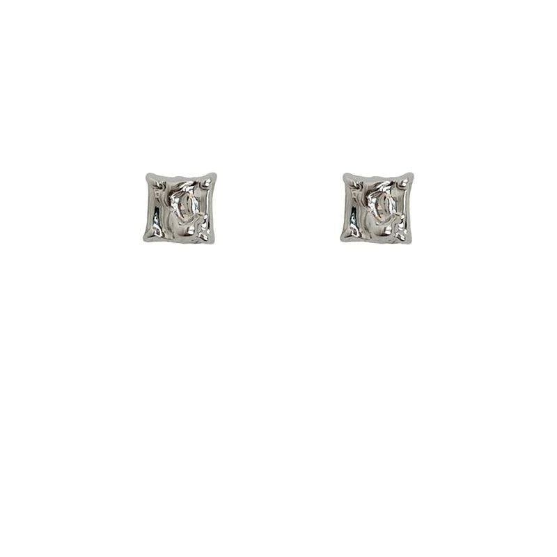 Gold Tone Liquid Irregular Square Copper Stud Earrings For Women, Geometric Korean Fashion