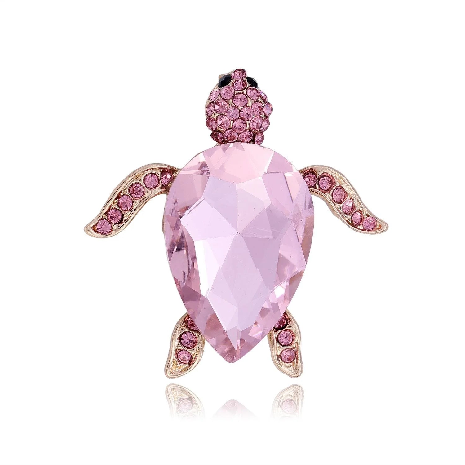 Women's Luxury Sea Turtle Brooch With Pink Green Glass Crystal Rhinestones, Elegant Animal Lapel Pin Gift