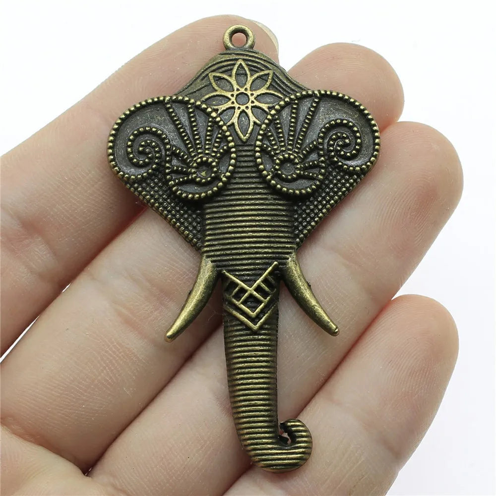 61x37mm 6.7g Multicolor Zinc Alloy Carved Elephant Head Charm Pendant for DIY Necklace Jewelry Making