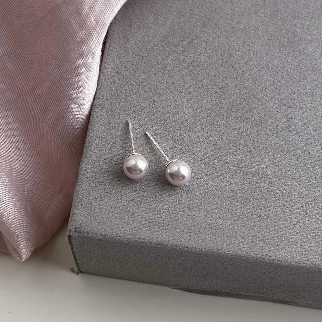 High Quality Rose Glass Pearl Geometric Round Stud Earrings For Women Chic Commuter Jewelry
