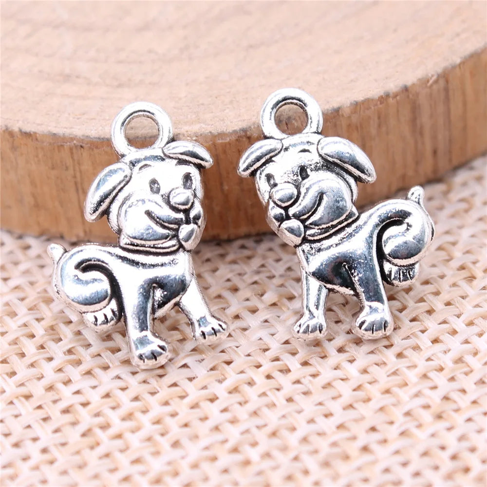 17x11mm 1.31g Antique Silver Zinc Alloy Dog Charm Pendant for DIY Necklace Bracelet Jewelry Making