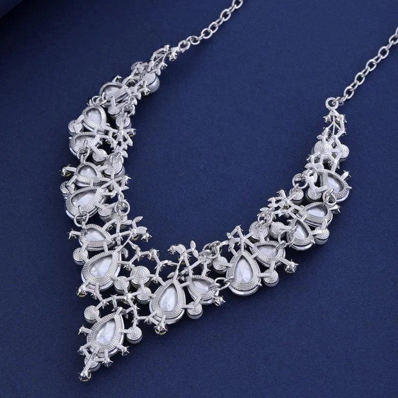 Luxury Rhinestone Crystal Pearl Drop Earrings And Necklace Jewelry Set For Women Wedding Party Banquet Gift
