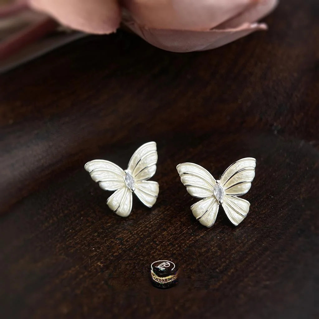 Elegant Micro Pave Zircon Butterfly Stud Earrings, Copper, Simple Sweet Style