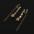 Elegant Brown Rhinestone Ball Spiral Chain Tassel Stud & Clip On No Piercing Long Drop Earrings