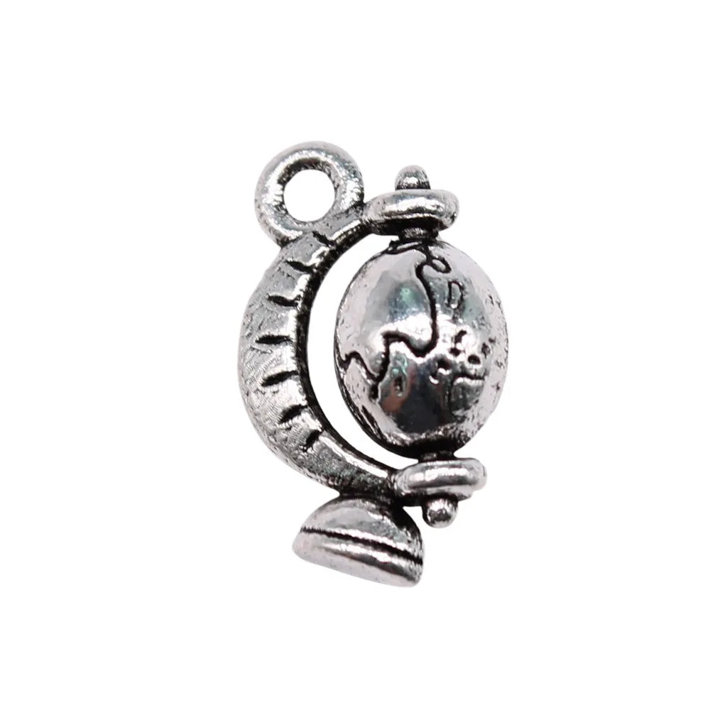 17x12mm 2.4g Antique Silver Tone Zinc Alloy Globe Charm Pendant for Travel Theme DIY Jewelry Making