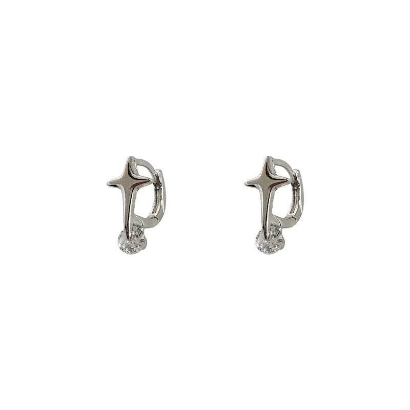 Sweet Cool Silver Tone Copper Star Zircon Planet Design Stud Earrings For Women