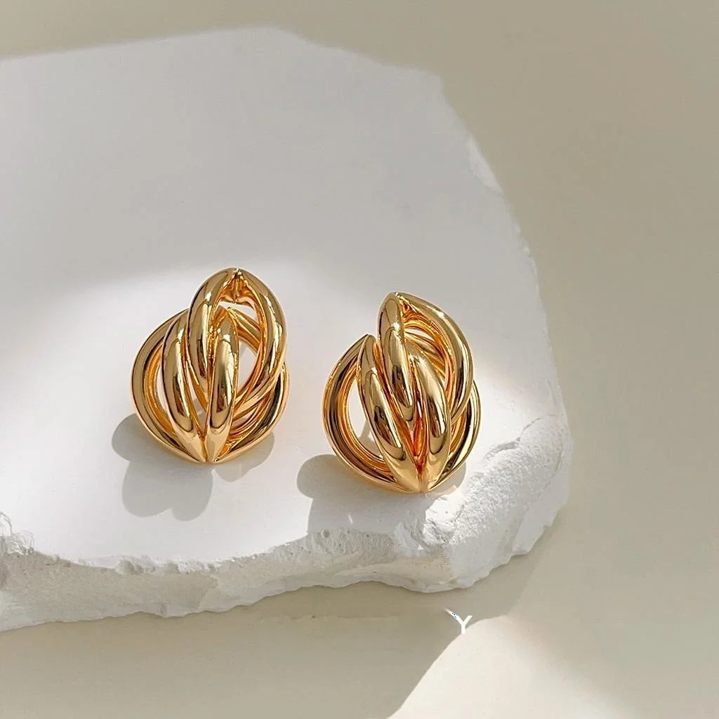 18K Gold Plated Copper Irregular Geometric Hollow Line Drop Earrings For Women