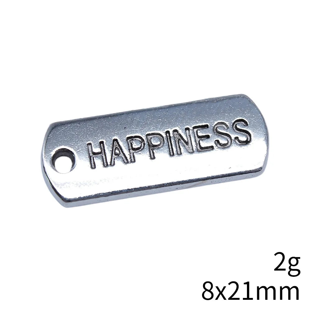 8x21mm 2g Antique Silver Zinc Alloy HAPPINESS Tag Charm Pendant for Necklace Bracelet DIY