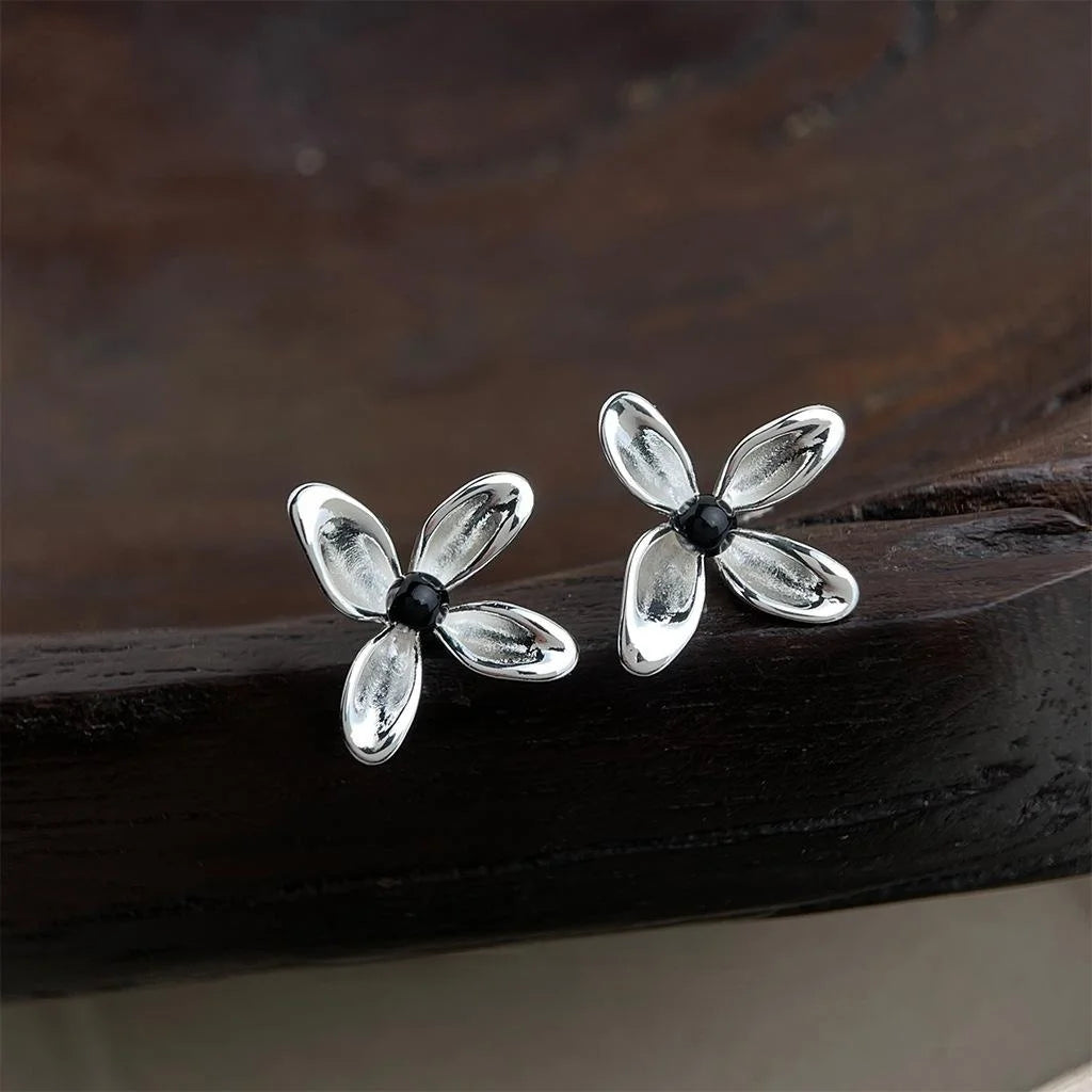 Elegant Designer Resin Copper Flower Stud Earrings With Silver Plated Pins