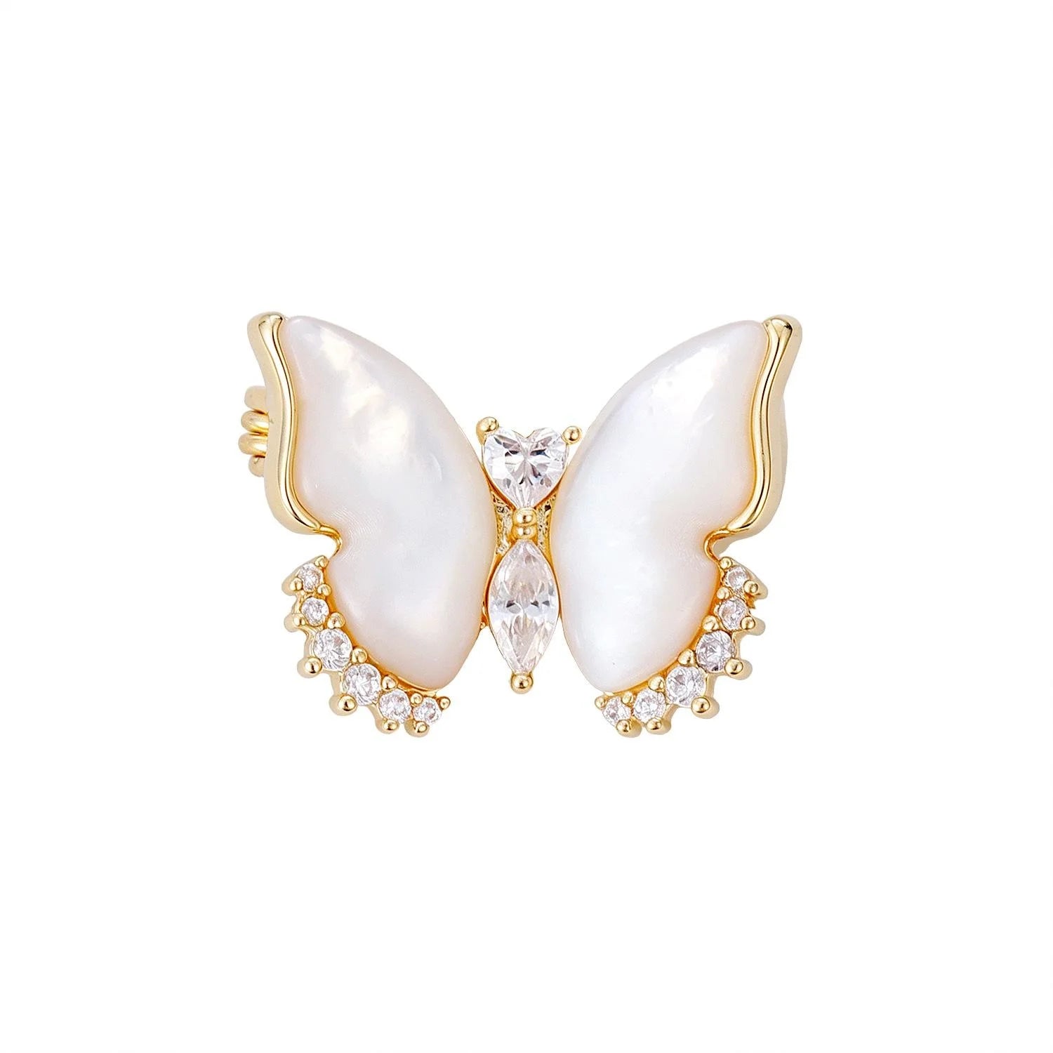 Light Luxury Mother Of Pearl Butterfly Brooch Gold Plated Copper Zircon Lapel Pin Suit Accessory Gift