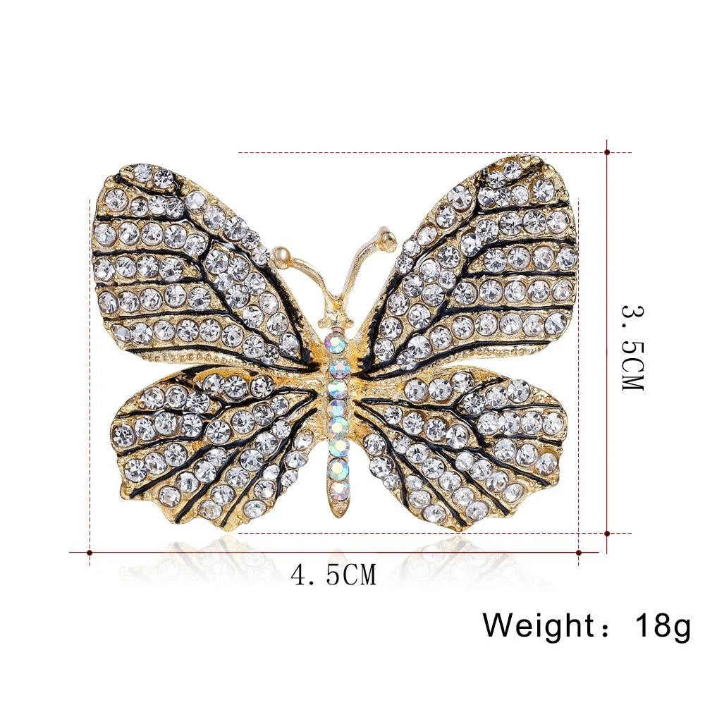 Elegant Rose Gold Butterfly Rhinestone Brooch With Full Crystal Wings, Women's Lapel Pin Corsage Gift