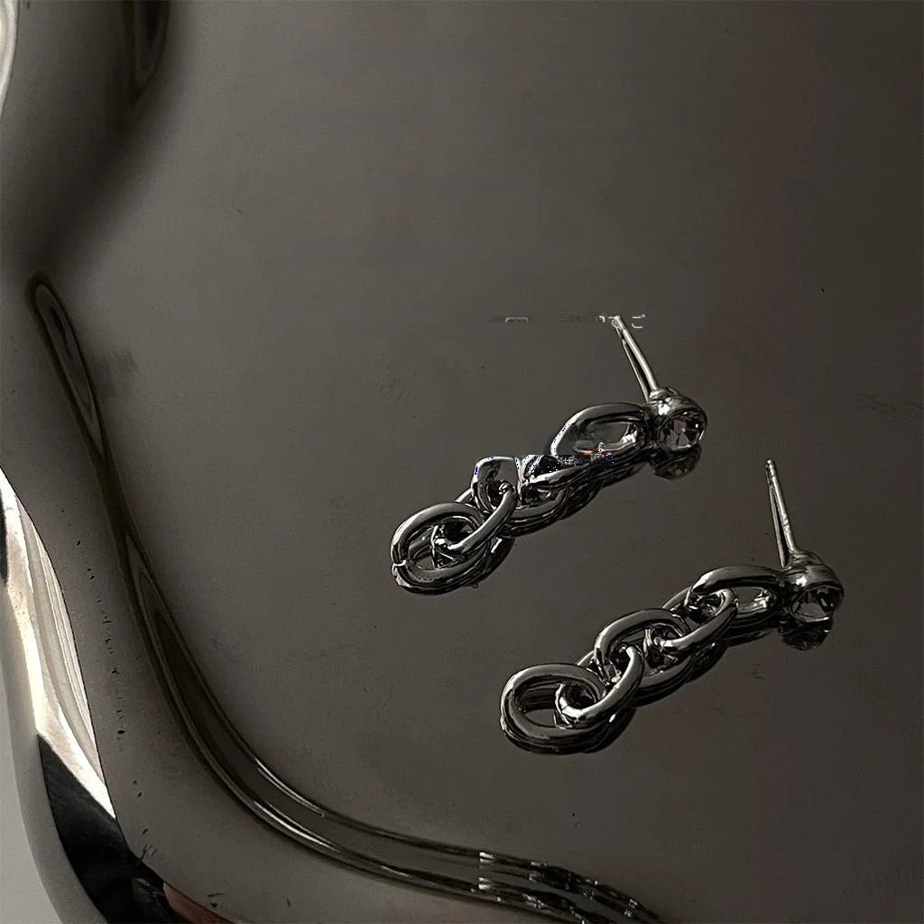 Minimalist Geometric Chain Drop Earrings For Women Copper Silver Plated Hip Hop Jewelry