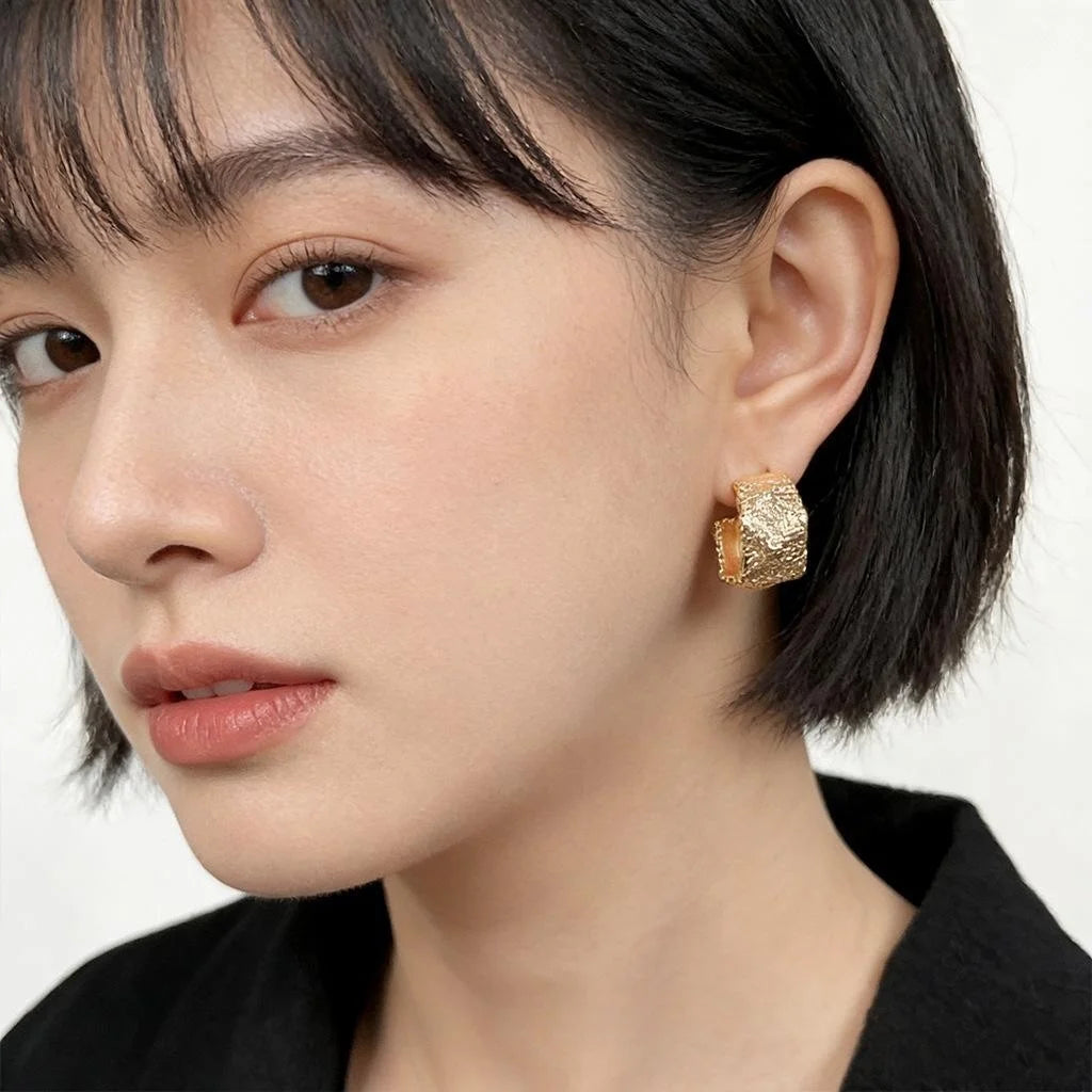Silver Plated Alloy Geometric Hoop Drop Earrings For Women Light Luxury Vintage Style