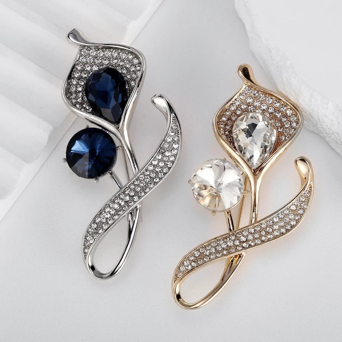 Elegant Blue Crystal Flower Brooch With Rhinestone Pave, Silver Alloy Lapel Pin Corsage Gift