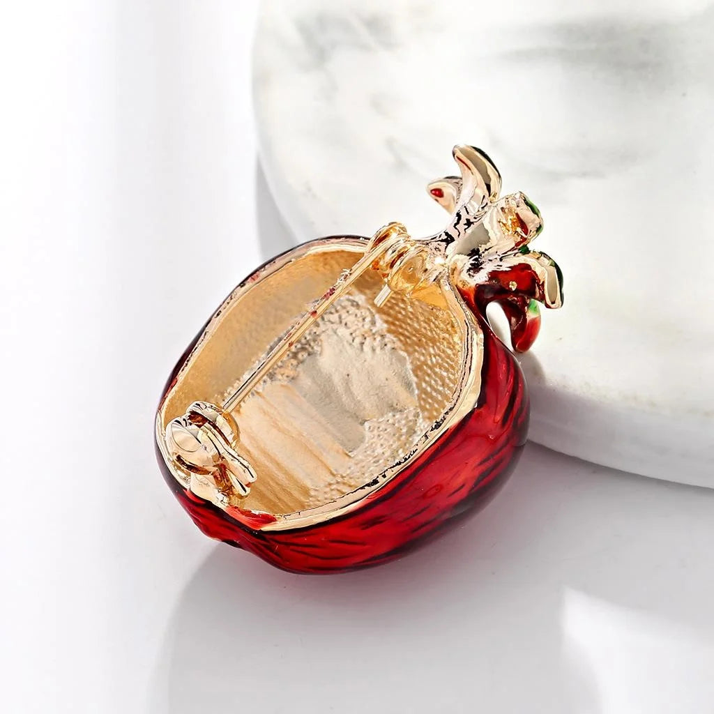 Luxury Enamel Pomegranate Brooch With Rhinestone Leaves, Alloy Fruit Lapel Pin Corsage Suit Accessory Gift