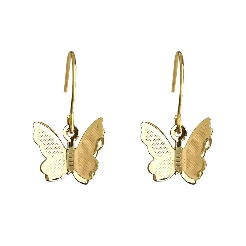 14K Gold Plated Copper 3D Butterfly Drop Earrings, Forest Style Elegant Designer Jewelry
