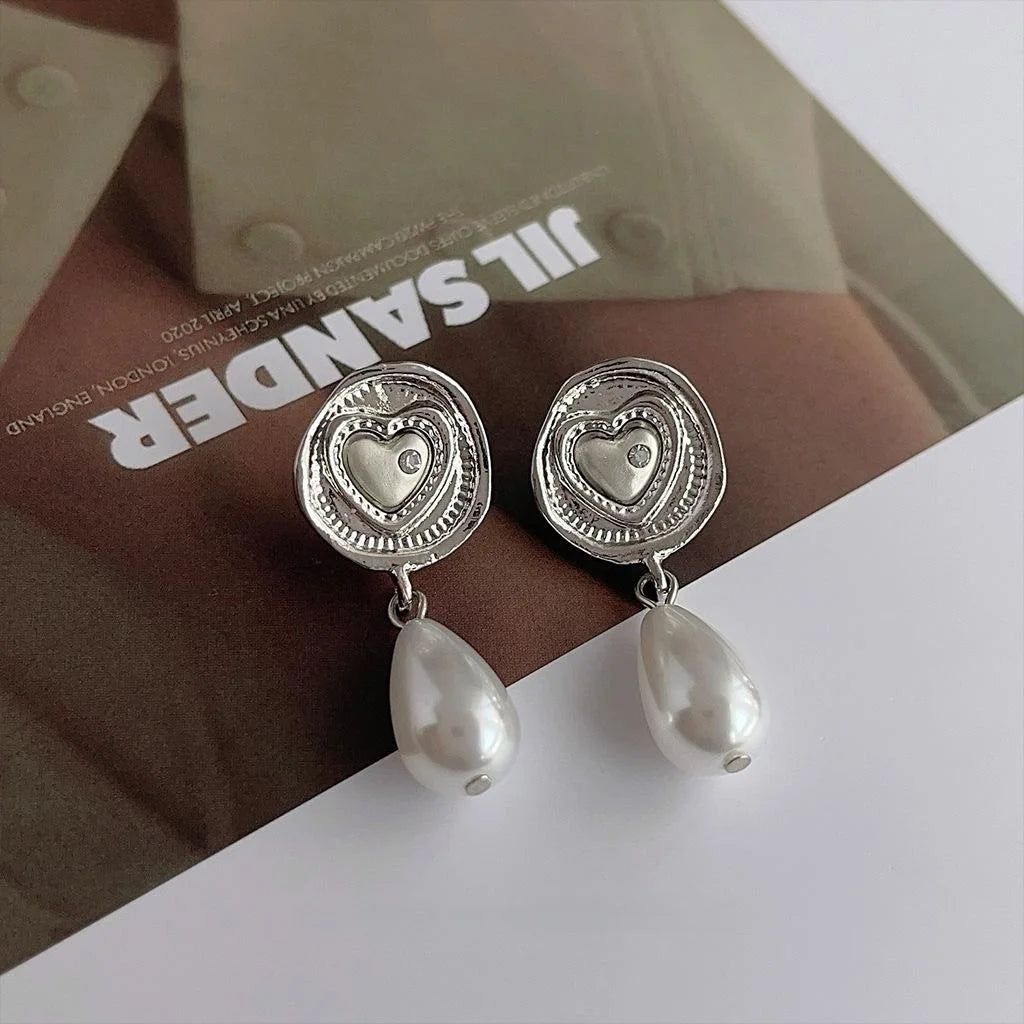 Vintage Hong Kong Style Geometric Teardrop Copper Drop Earrings With Silver Plated Pins