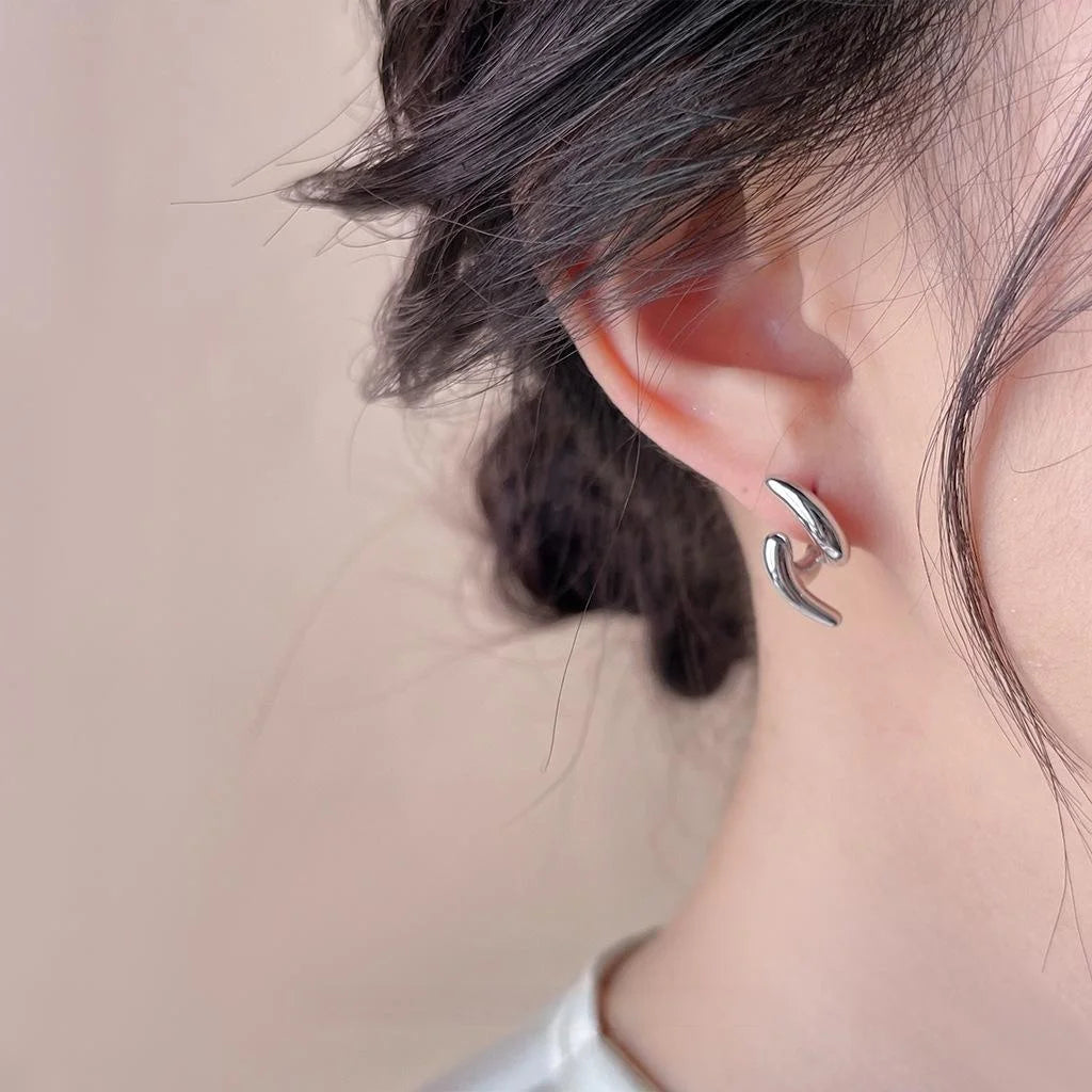 Designer Minimalist Geometric Line Stud Earrings, 14K Plated Copper