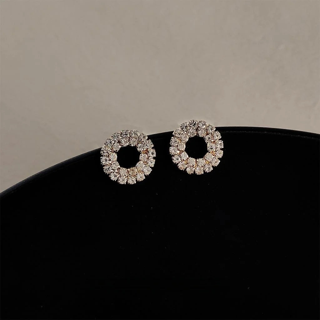 Fashion Copper Rhinestone Hollow Round Geometric Drop Earrings For Women