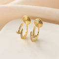 Elegant Gold Zircon Spiral Disc C Hoop Stud & Clip On No Piercing Commuter Fashion Earrings