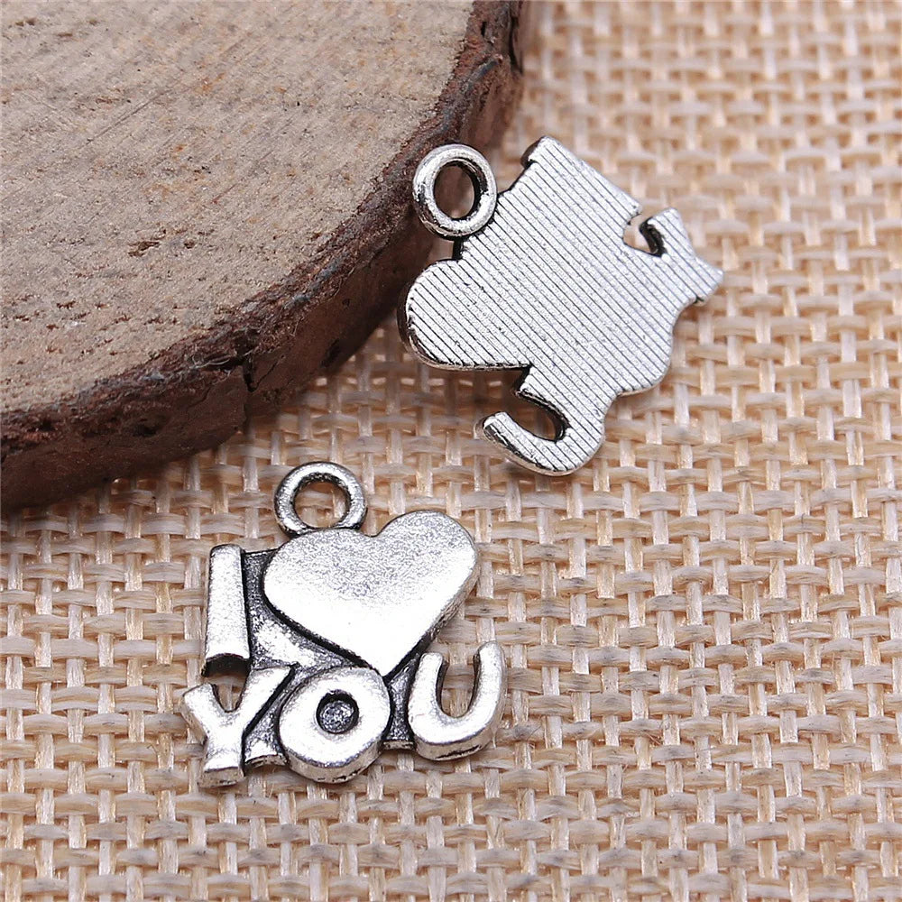 15x15mm 1.3g Multicolor Zinc Alloy I Love You Letter Charm Pendant for DIY Bracelet Necklace Making