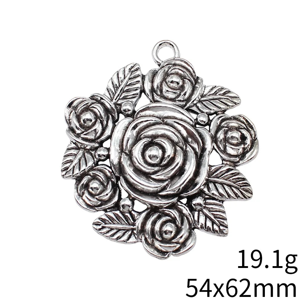 54x62mm 19.1g Antique Silver Zinc Alloy Flower Cluster Charm Pendant for DIY Necklace Jewelry Making
