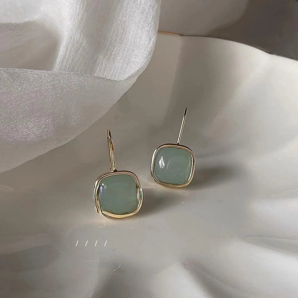 14K Gold Plated Copper Square Drop Earrings Minimalist Korean Sweet Geometric Style