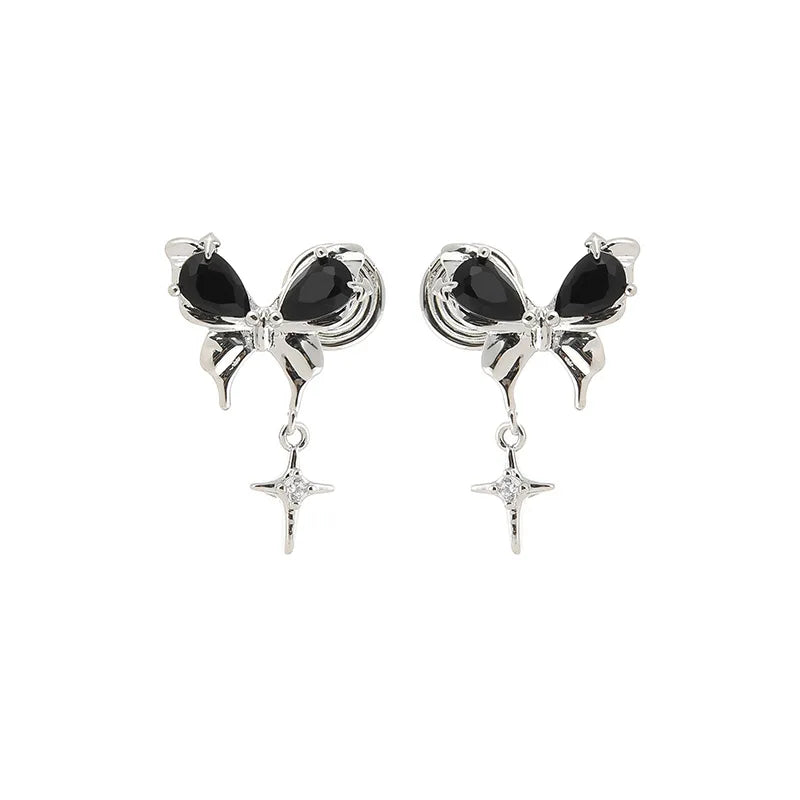 Black Butterfly Zircon Star Dangle Stud & Clip On No Piercing Alloy Sweet Cool Earrings