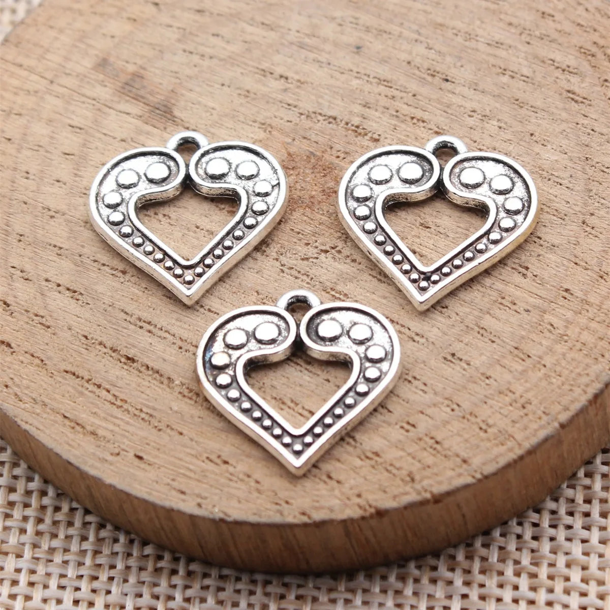 17x17mm 1.3g Antique Silver Zinc Alloy Double-Sided Pattern Heart Charm Pendant for DIY Jewelry