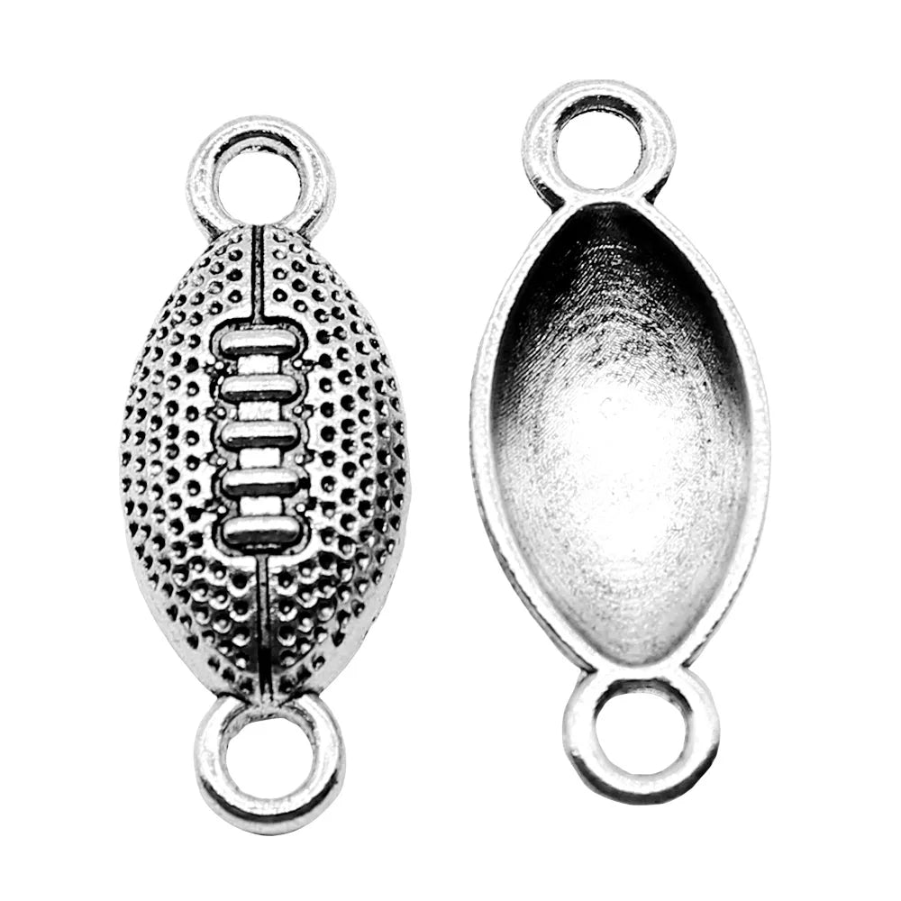 10x25mm 1.3g Antique Silver Zinc Alloy Football Connector Charm for DIY Bracelet Necklace Making