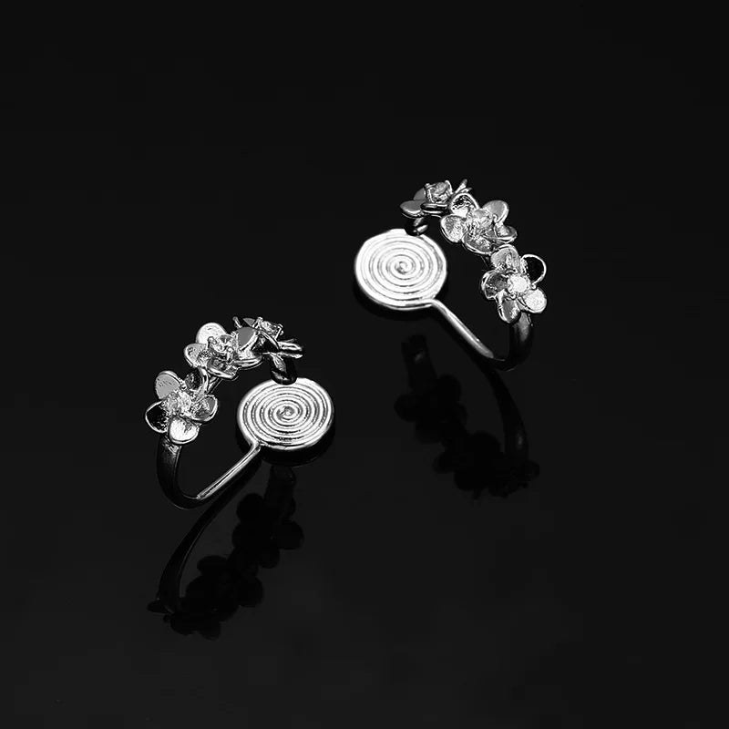 Elegant Alloy Daisy Flower Spiral Disc Stud & Clip On No Piercing Fresh Minimalist Ear Cuff Earrings