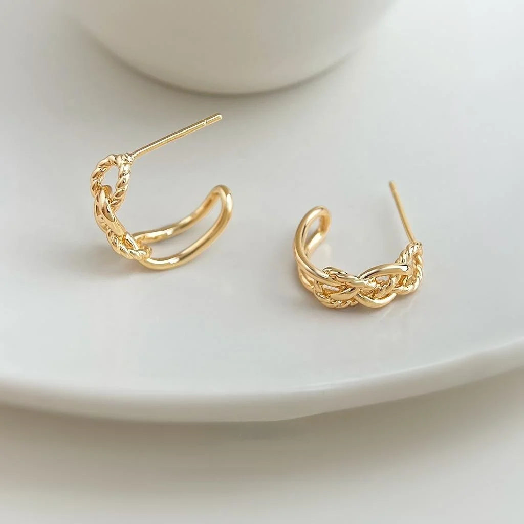 Gold Copper C Shape Hoop Earrings Minimalist Hollow Wide Chain Geometric Old Money Jewelry