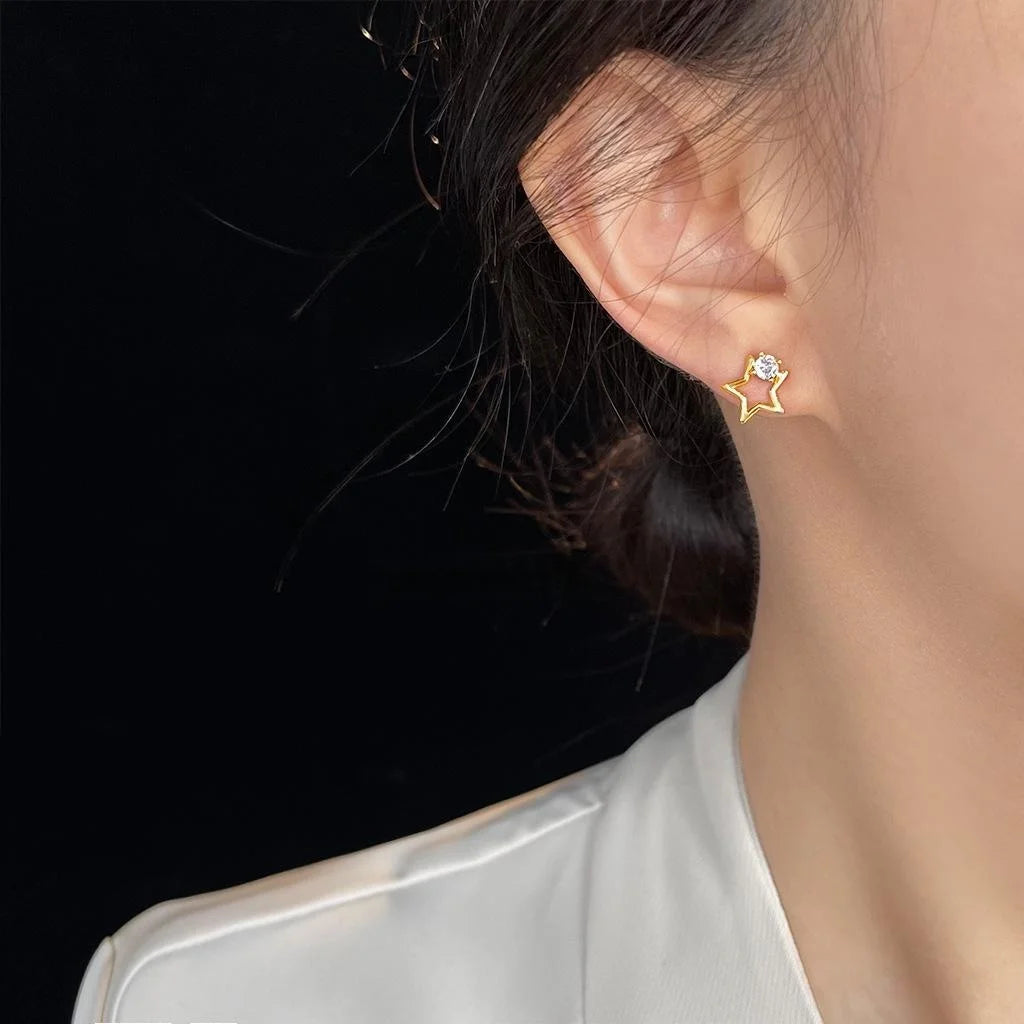 Light Luxury Mini Hollow Star Micro Pave Zircon 14K Plated Copper Stud Earrings