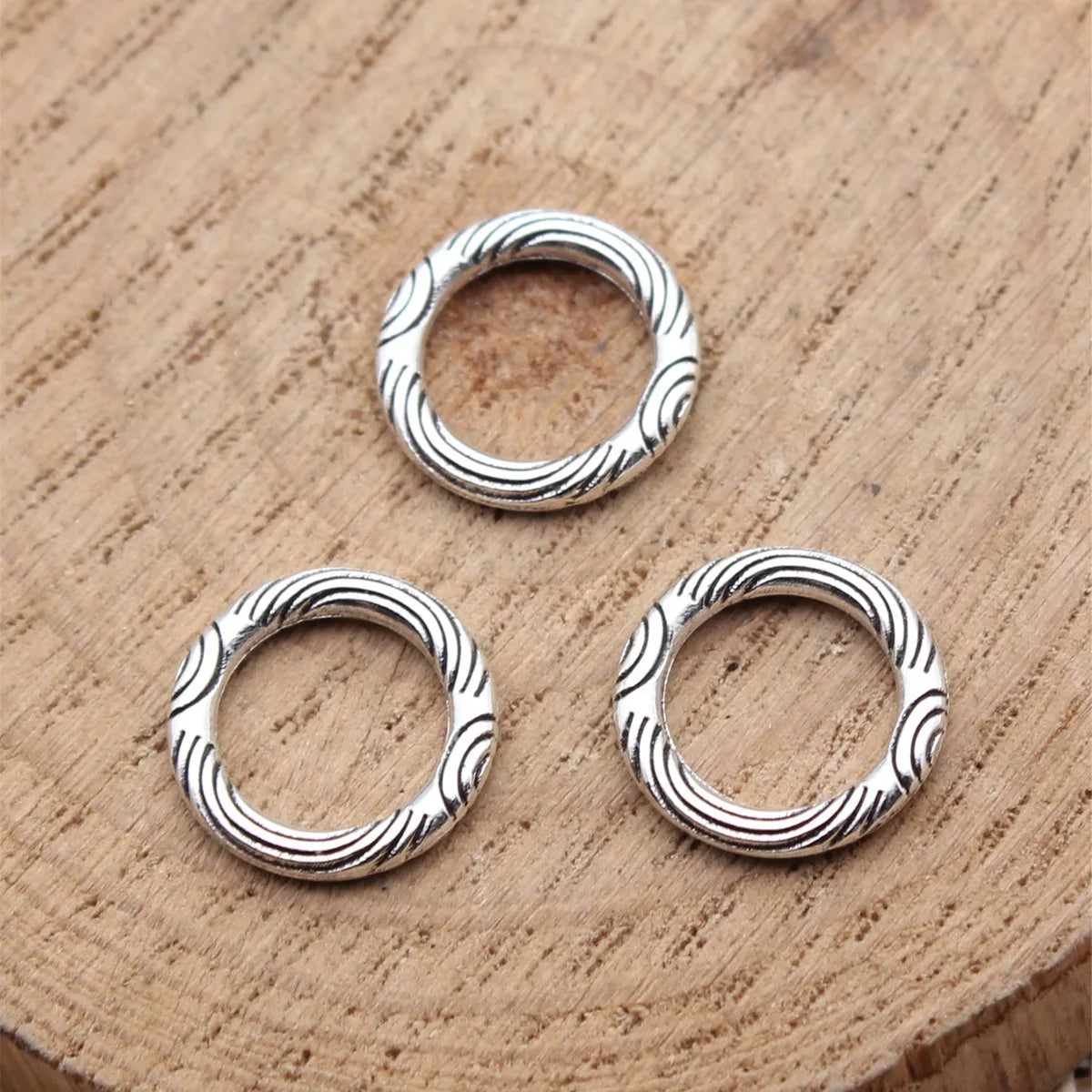 12x12mm 0.49g Antique Silver Zinc Alloy Patterned Round Ring Charm Pendant for DIY Bracelet Jewelry