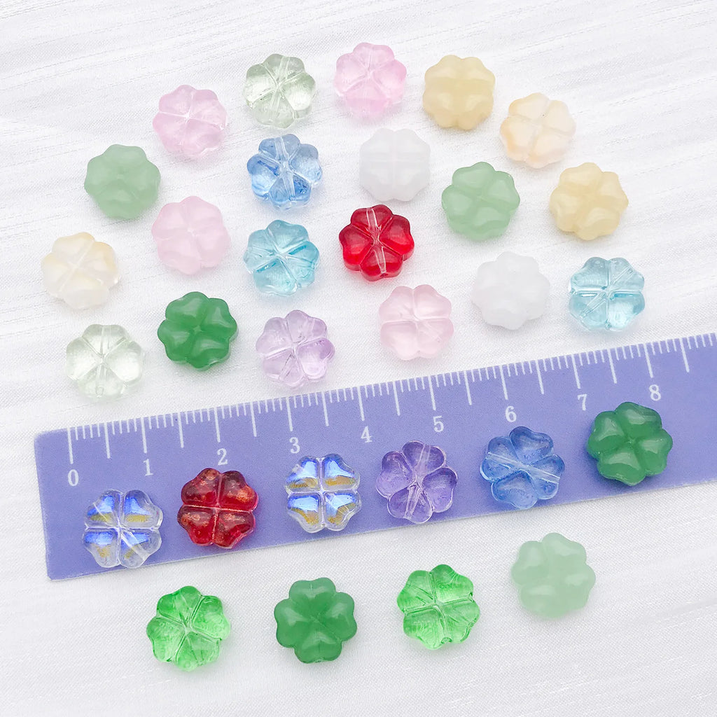 Jelly Color Glass Four Leaf Clover Loose Beads for DIY Bracelet Jewelry Making