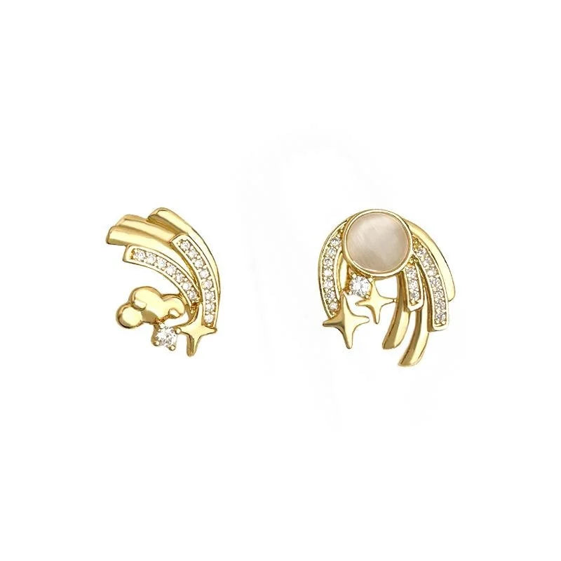 Light Luxury 14K Plated Copper Glass Cat Eye Cloud Star Zircon Stud Earrings