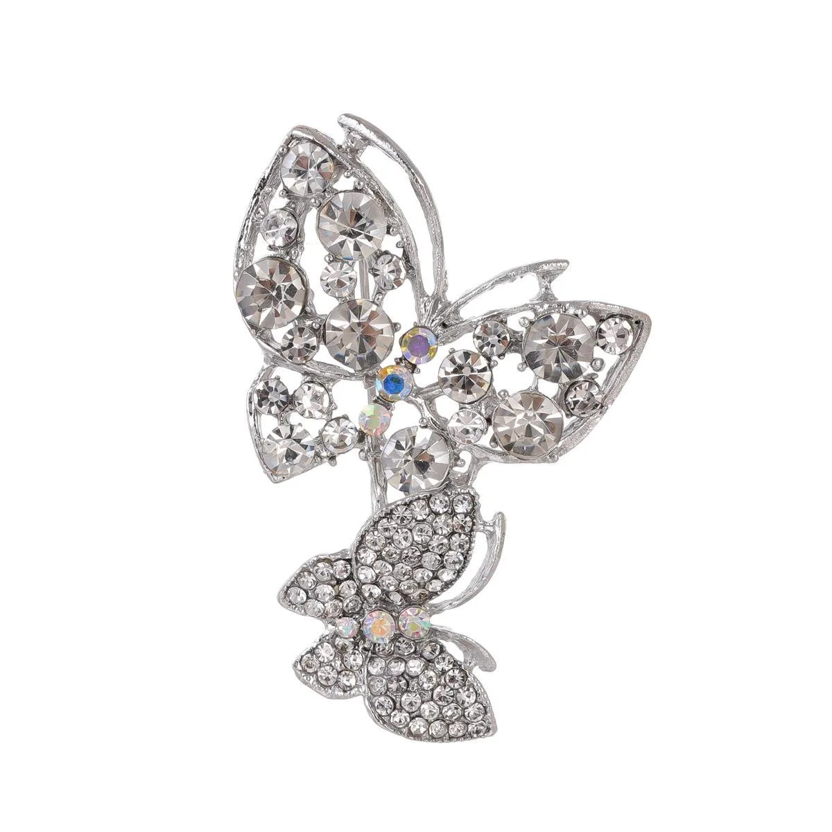 Elegant Double Butterfly Rhinestone Alloy Brooch, Sparkling Crystal Lapel Pin Corsage For Women's Suits