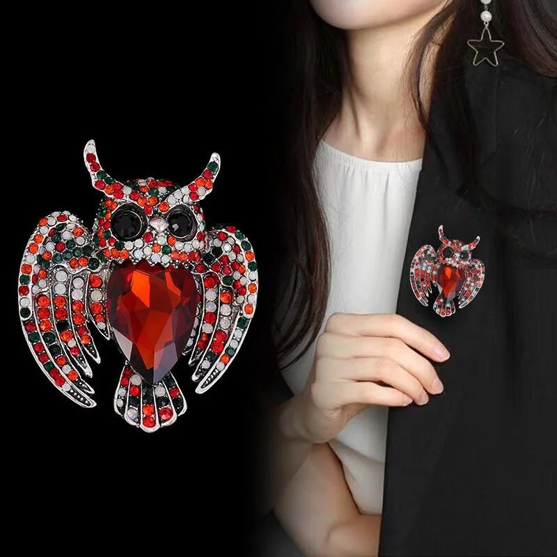 Luxury Rhinestone Crystal Owl Brooch With Spread Wings, Elegant Animal Lapel Pin Corsage Gift