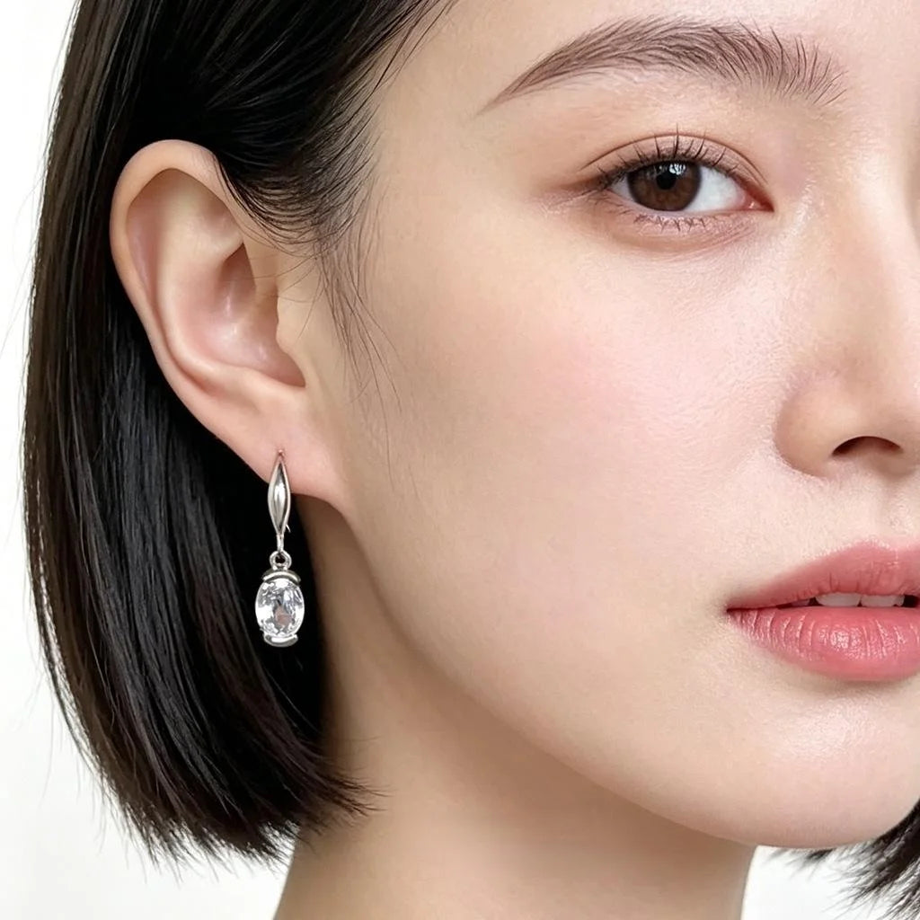 Light Luxury Teardrop Zircon Drop Earrings Eco-Friendly Copper Oval Geometric Minimalist Jewelry