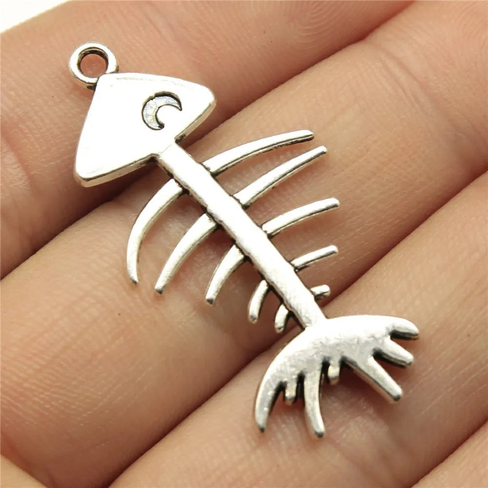 42x21mm 3.1g Antique Silver Tone Zinc Alloy Fish Bone Charm Pendant for DIY Necklace Bracelet