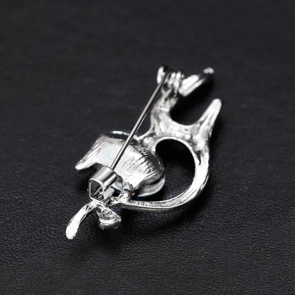 Elegant Rhinestone Cat Brooch With Blue Crystal, Alloy Lapel Pin Corsage For Scarf Suit Gift