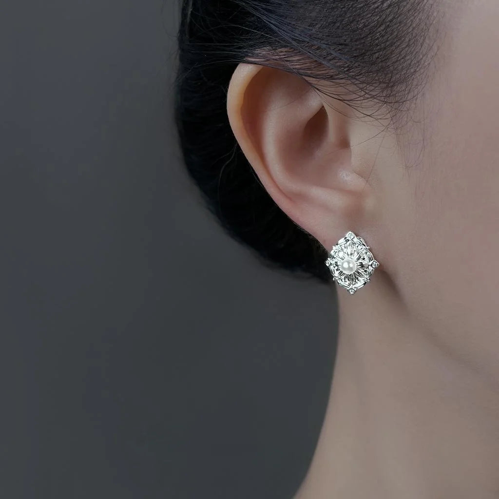 Luxury Daisy Flower Stud Earrings Copper Micro Paved Zircon Pearl Petal Jewelry