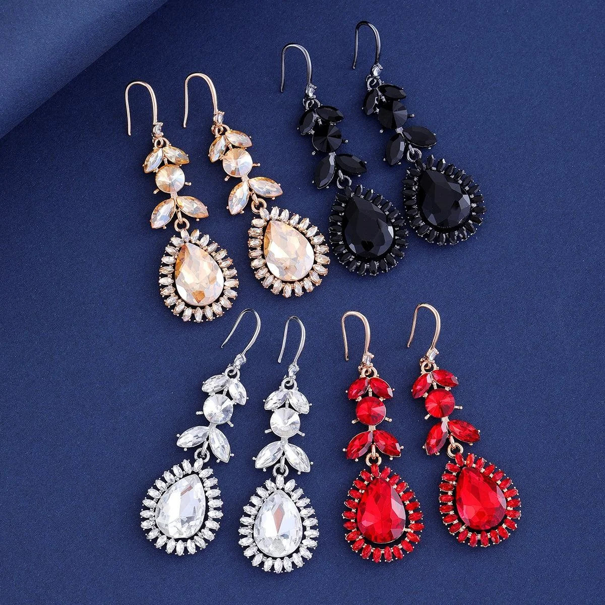 Luxury Teardrop Crystal Rhinestone Alloy Dangle Earrings For Women Vintage Bridal Wedding Party Jewelry