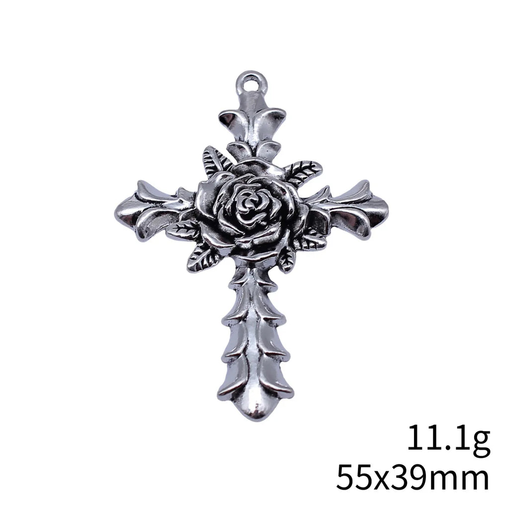 55x39mm 11.1g Antique Silver Zinc Alloy Flower Cross Charm Pendant for DIY Necklace Jewelry Making