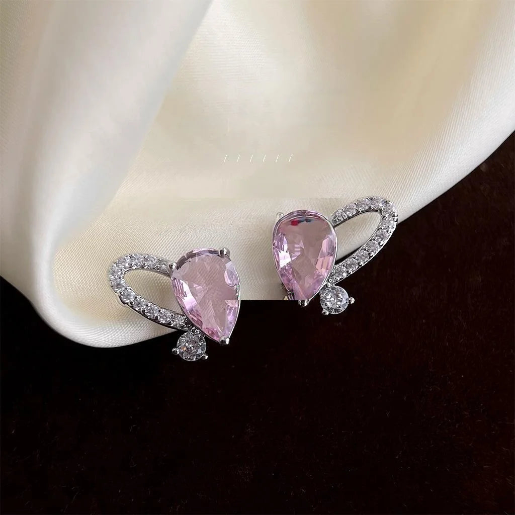 Original Design Irregular Heart Micro Pave Zircon Copper Stud Earrings