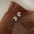 14K Gold Plated Copper Freshwater Pearl Zircon Geometric Line Christmas Tree Stud Earrings