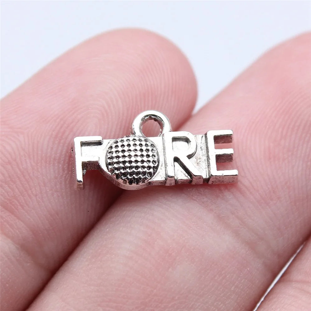 8x16mm 0.7g Antique Silver Zinc Alloy Golf FORE Charm Pendant for Sports DIY Necklace Bracelet Making